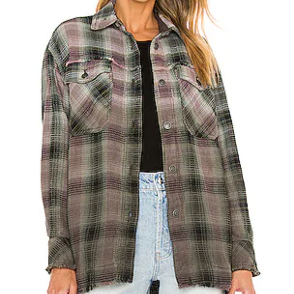 Free People Anneli Plaid Shirt Jacket in Spanish Olive Size Small
